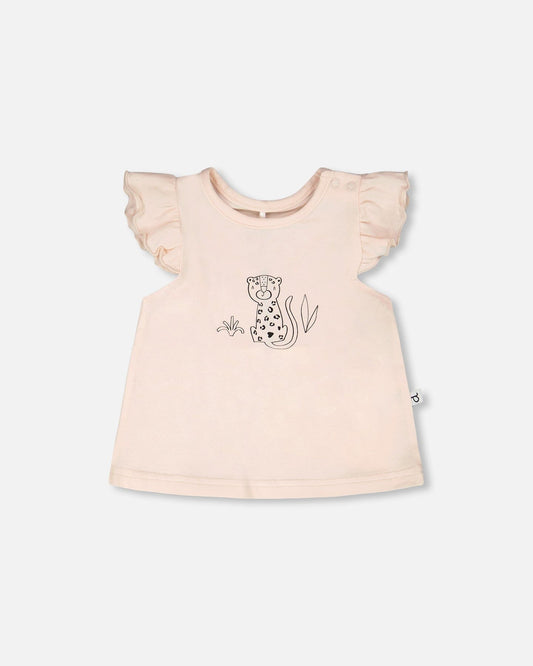 Organic Cotton Jersey Top And Short Set Peach And Peach Animal Print