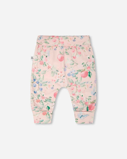 Organic Cotton Jersey Evolutive Pants Pink Printed Berries