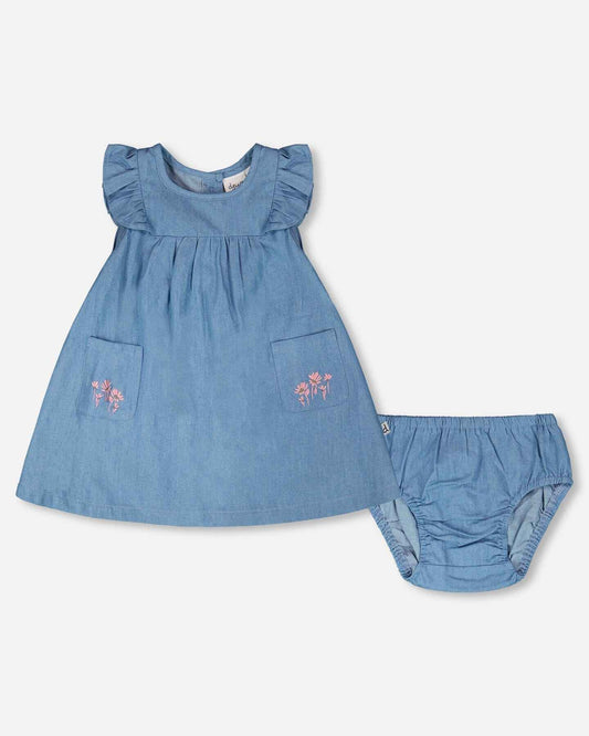 Light Blue Chambray Dress And Bloomer Set Light Blue