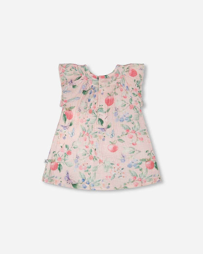 Cotton Muslin Dress And Bloomer Set Pink Printed Berries