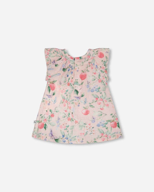 Cotton Muslin Dress And Bloomer Set Pink Printed Berries