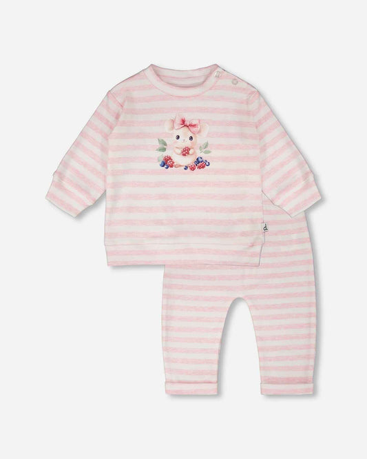 Cotton Jersey Top And Pants Set White And Pink Stripes