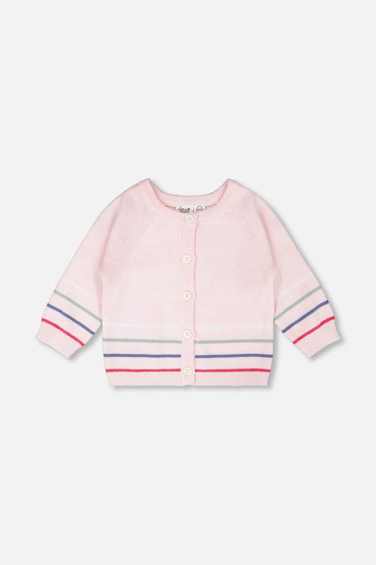 Cotton Knit Striped Button Front Cardigan Light Pink
