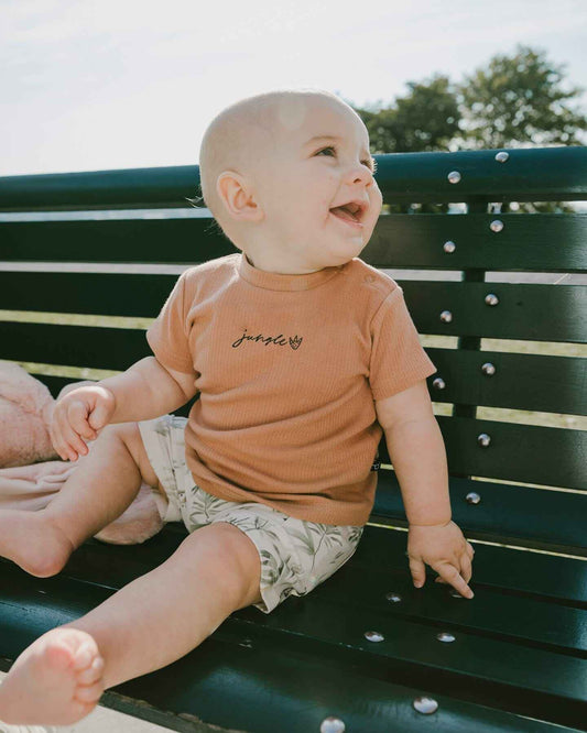 Cotton Rib Jersey T-Shirt And Organic Cotton Jersey Short Set Caramel And Beige Zebra Print