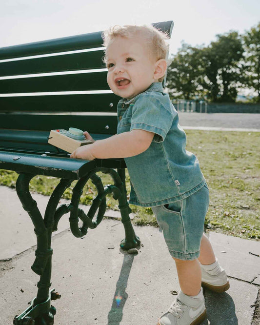 Light Blue Chambray Top And Short Set