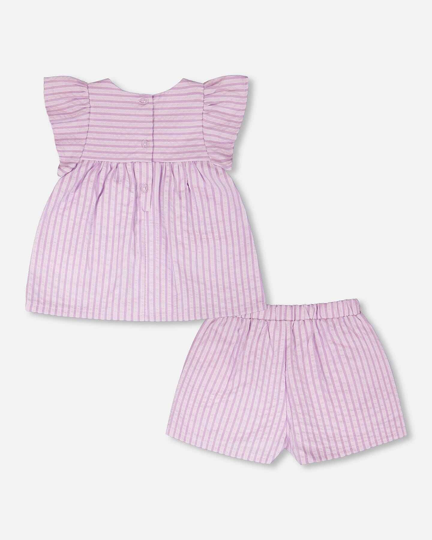 Top And Short Set Lavender Stripes