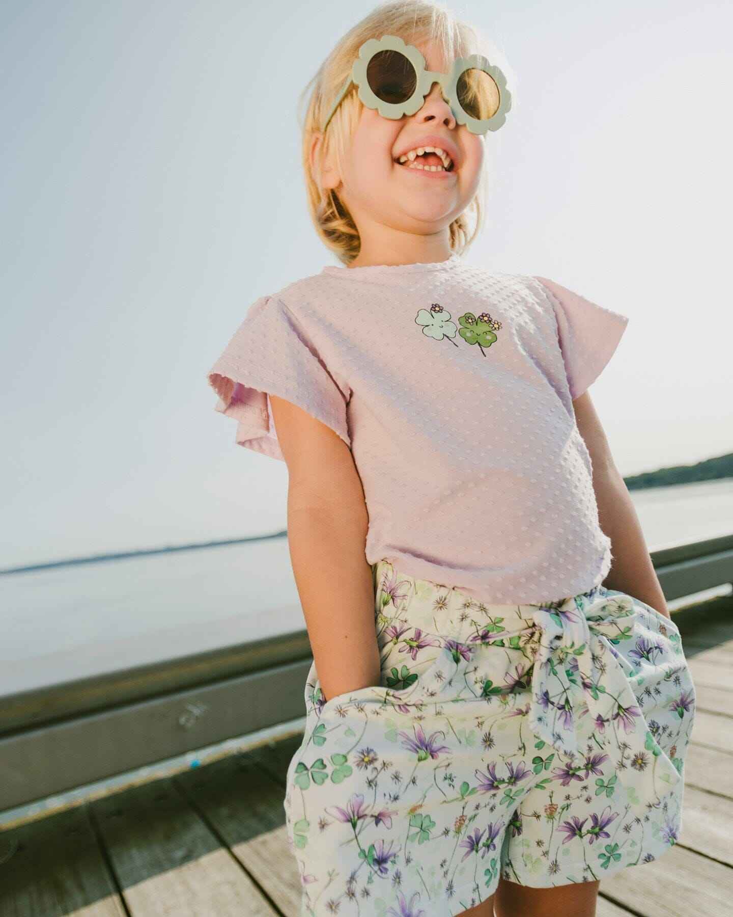 Jersey Shorts Green Printed Flowers