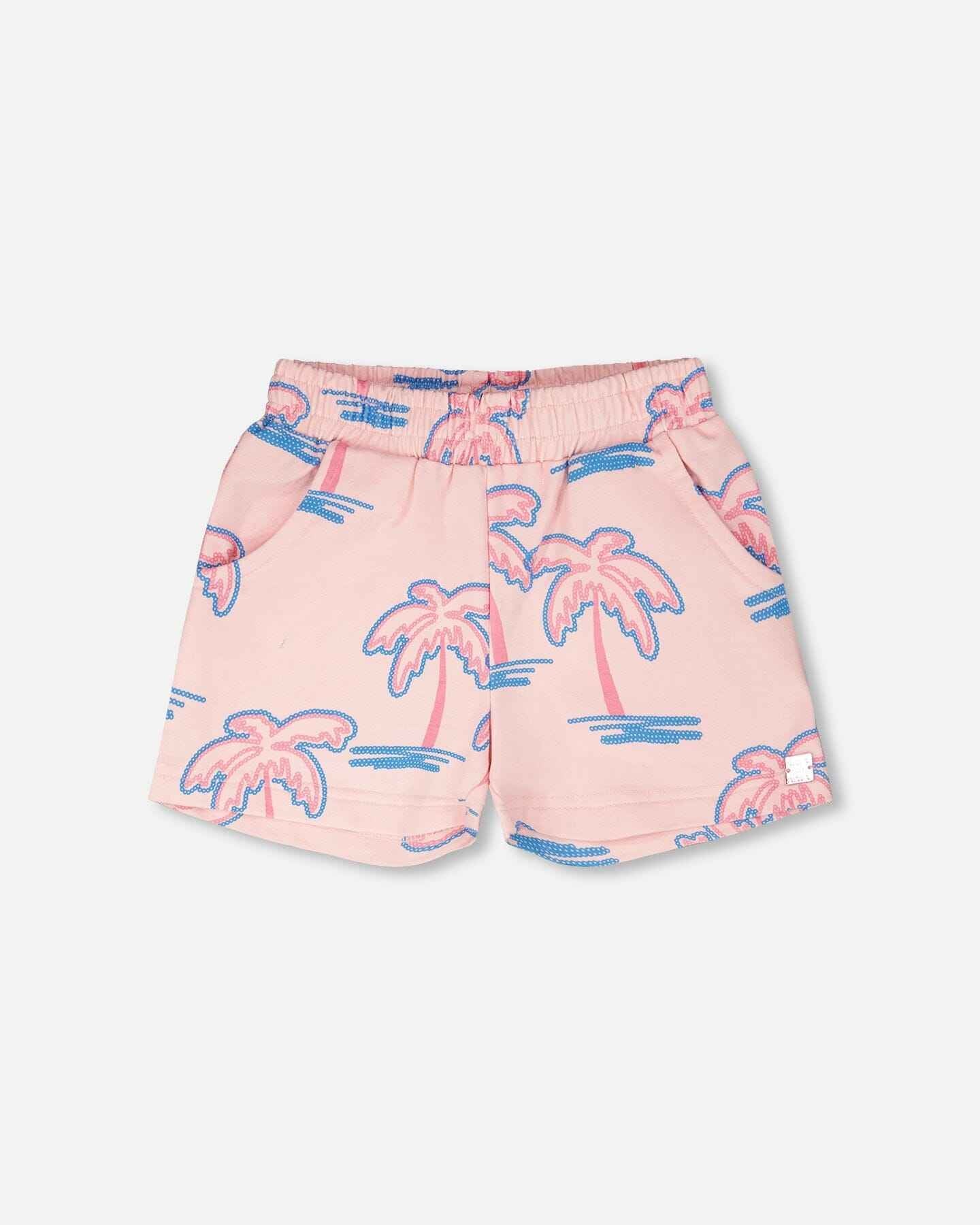 French Terry Shorts Light Pink Palm Print