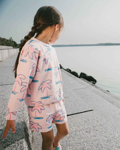 French Terry Shorts Light Pink Palm Print