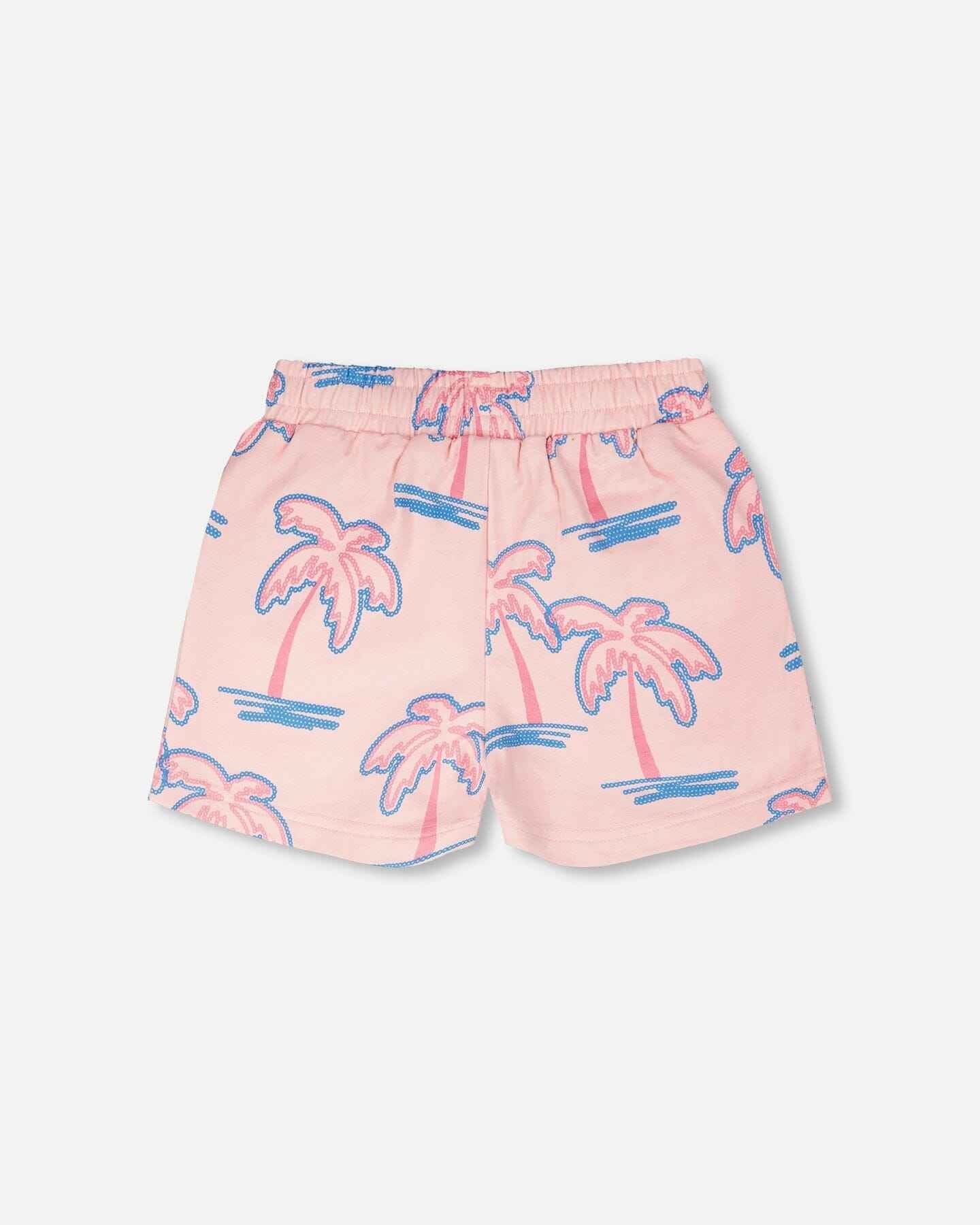 French Terry Shorts Light Pink Palm Print