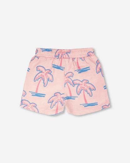 French Terry Shorts Light Pink Palm Print