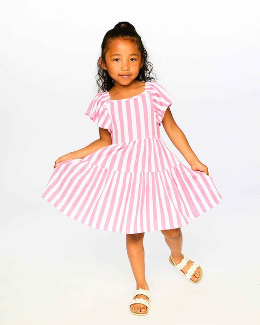 Crinkle Jersey Dress White And Pink Stripes