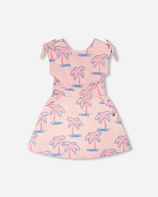 French Terry Dress Light Pink Palm Print