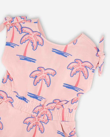 French Terry Dress Light Pink Palm Print