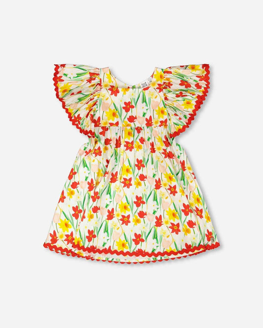 Viscose Dress White Daffodil Print