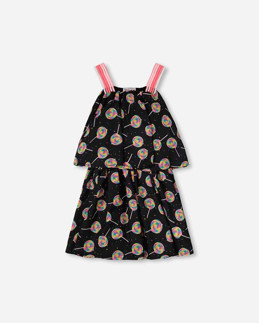Woven Dress Black Lollipop Print