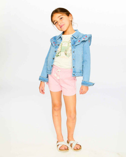 Light Blue Denim Jacket With Embroidery