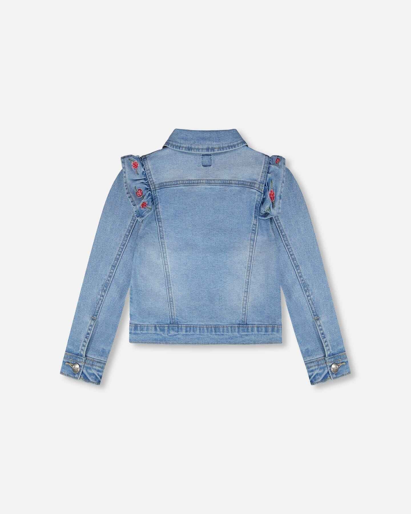 Light Blue Denim Jacket With Embroidery