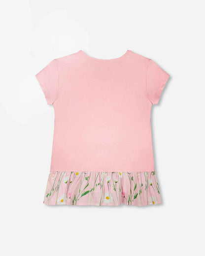 Organic Cotton Bi-Material Tunic With Ruffle Dusty Pink