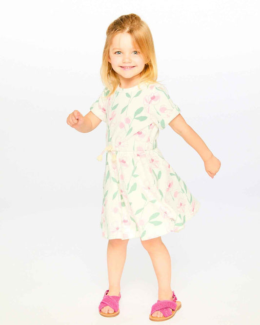 French Terry Dress Off White Printed Flowers