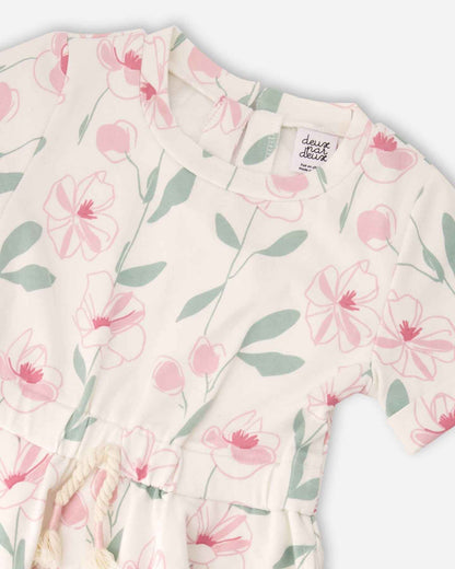 French Terry Dress Off White Printed Flowers