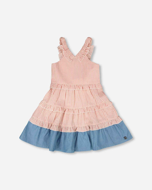 Poplin And Chambray Dress Off White And Pink Stripes