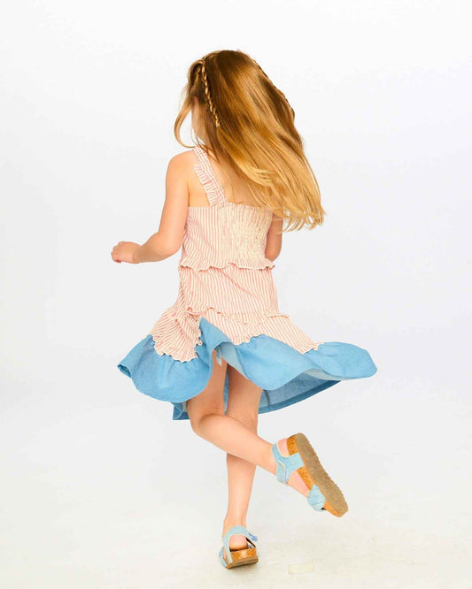 Poplin And Chambray Dress Off White And Pink Stripes