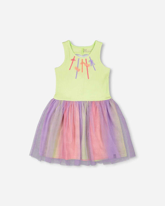 Sleeveless Bi-Material Dress Lime Green