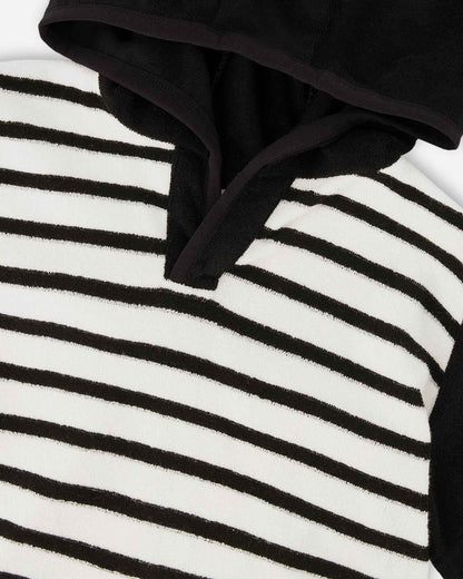 Hooded Terry T-Shirt With Shorts Set Black And White Stripes