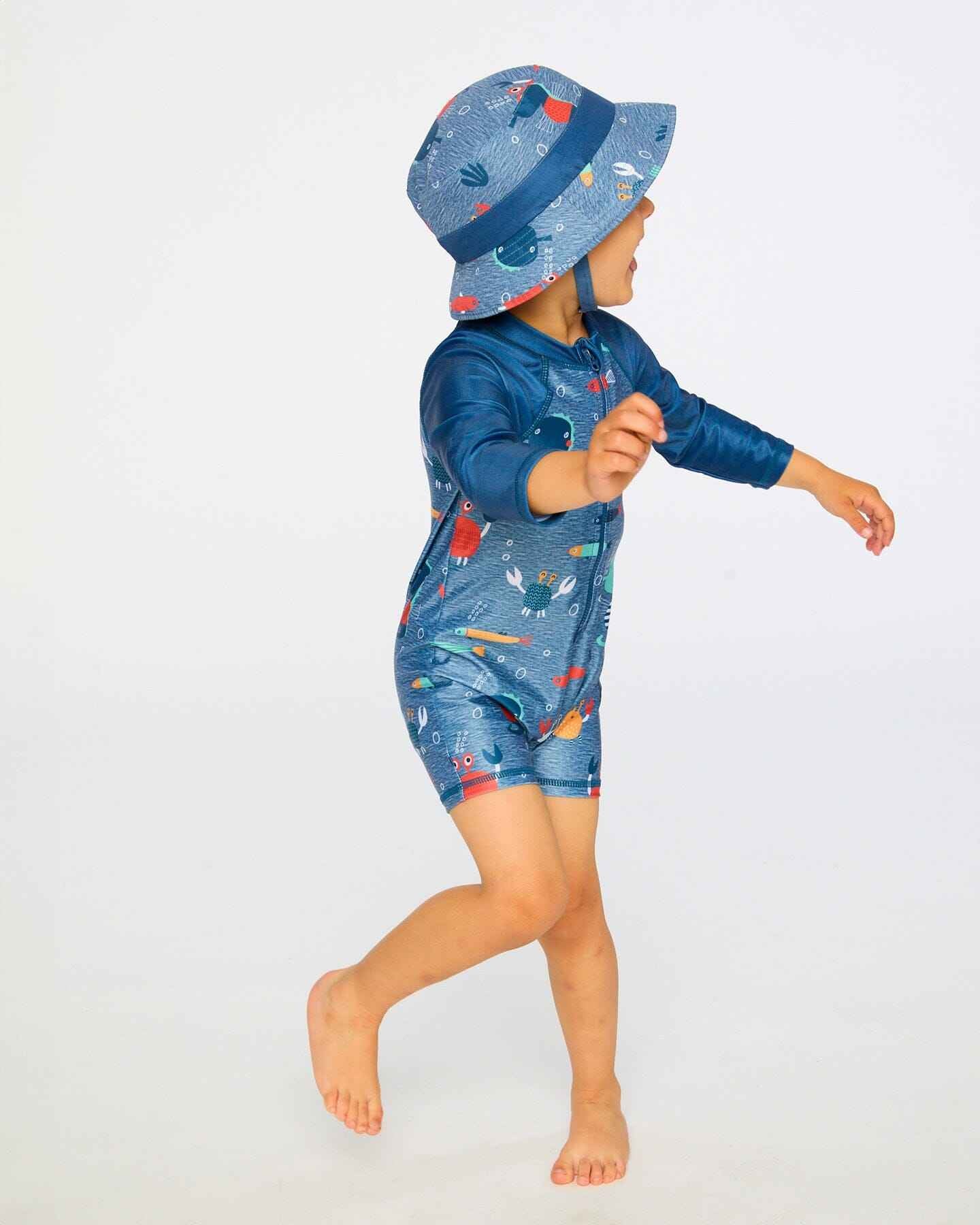 Baby And Toddler One-Piece Long Sleeve Rashguard Blue Printed Marine Animals