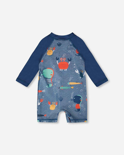 Baby And Toddler One-Piece Long Sleeve Rashguard Blue Printed Marine Animals