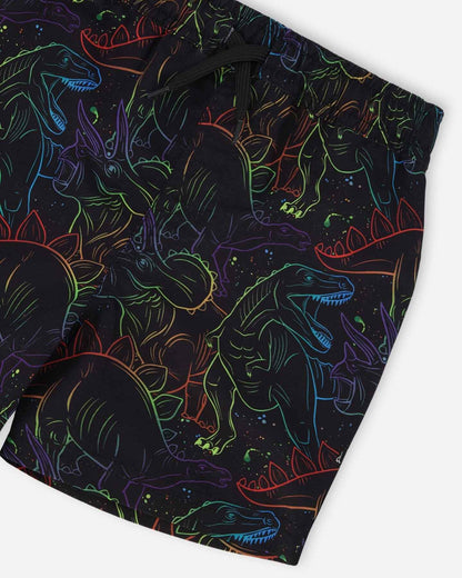 Swim Trunks Black Dinosaur Print