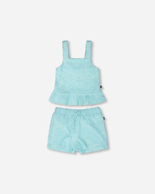Terry Tank Top With Shorts Set Light Blue