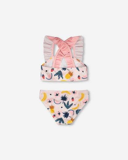 Two-Piece Swimsuit Pink Printed Fruits
