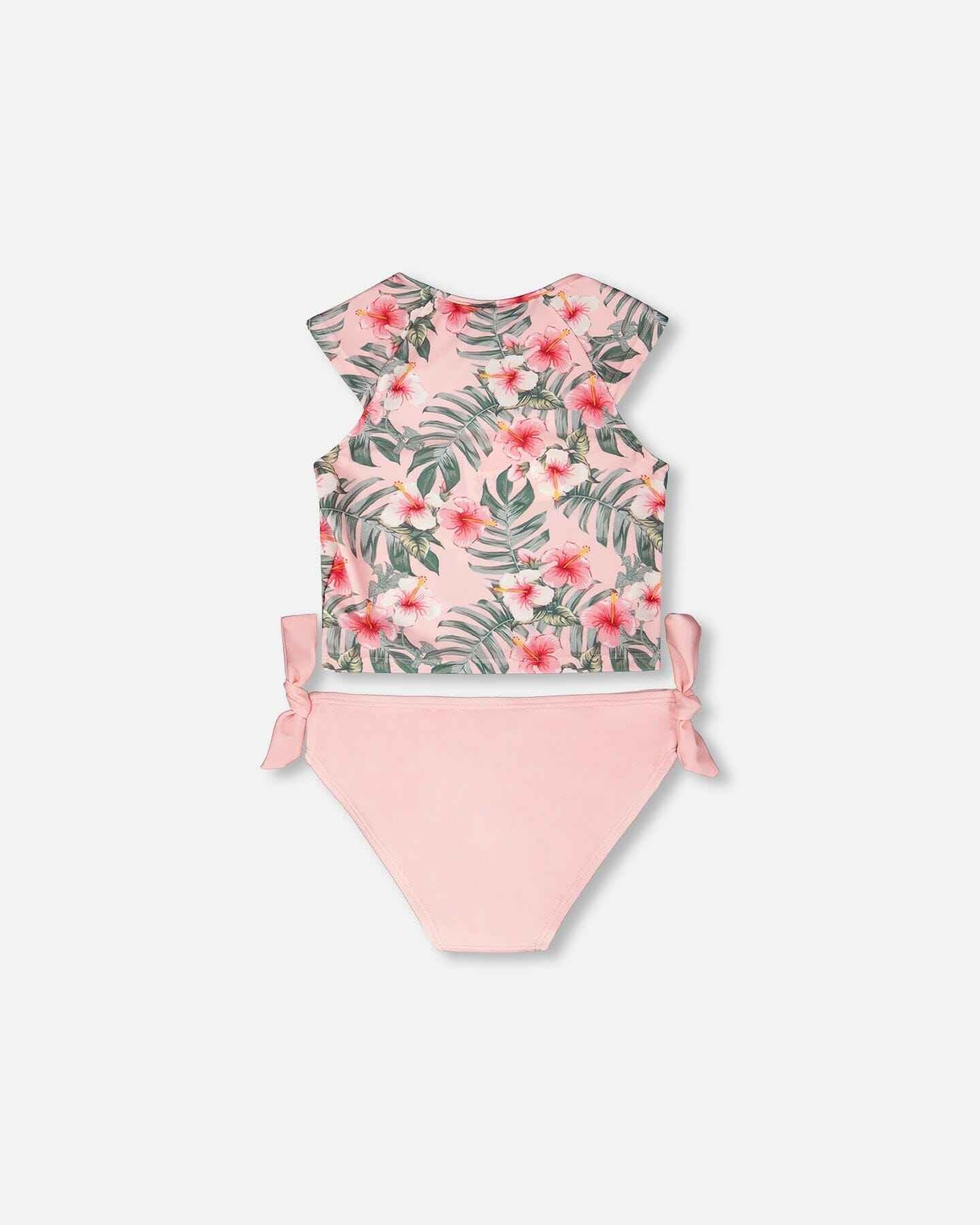 Two-Piece Swimsuit Pink Hibiscus Print