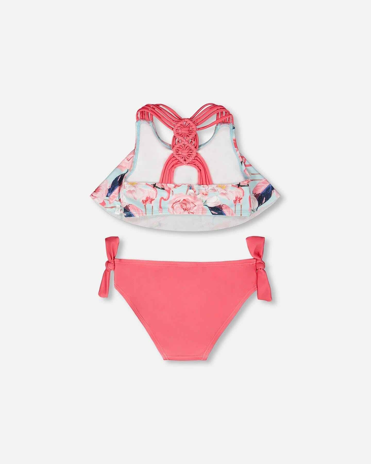 Two-Piece Swimsuit Blue Flamingo Print