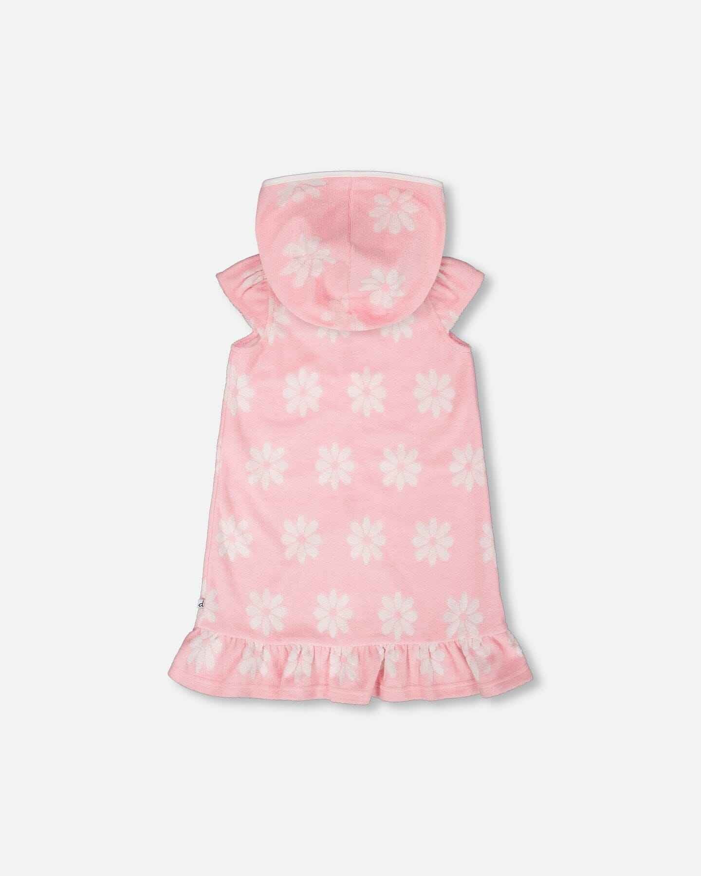 Terry Cloth Beach Hoodie Dress Pink Printed Flowers