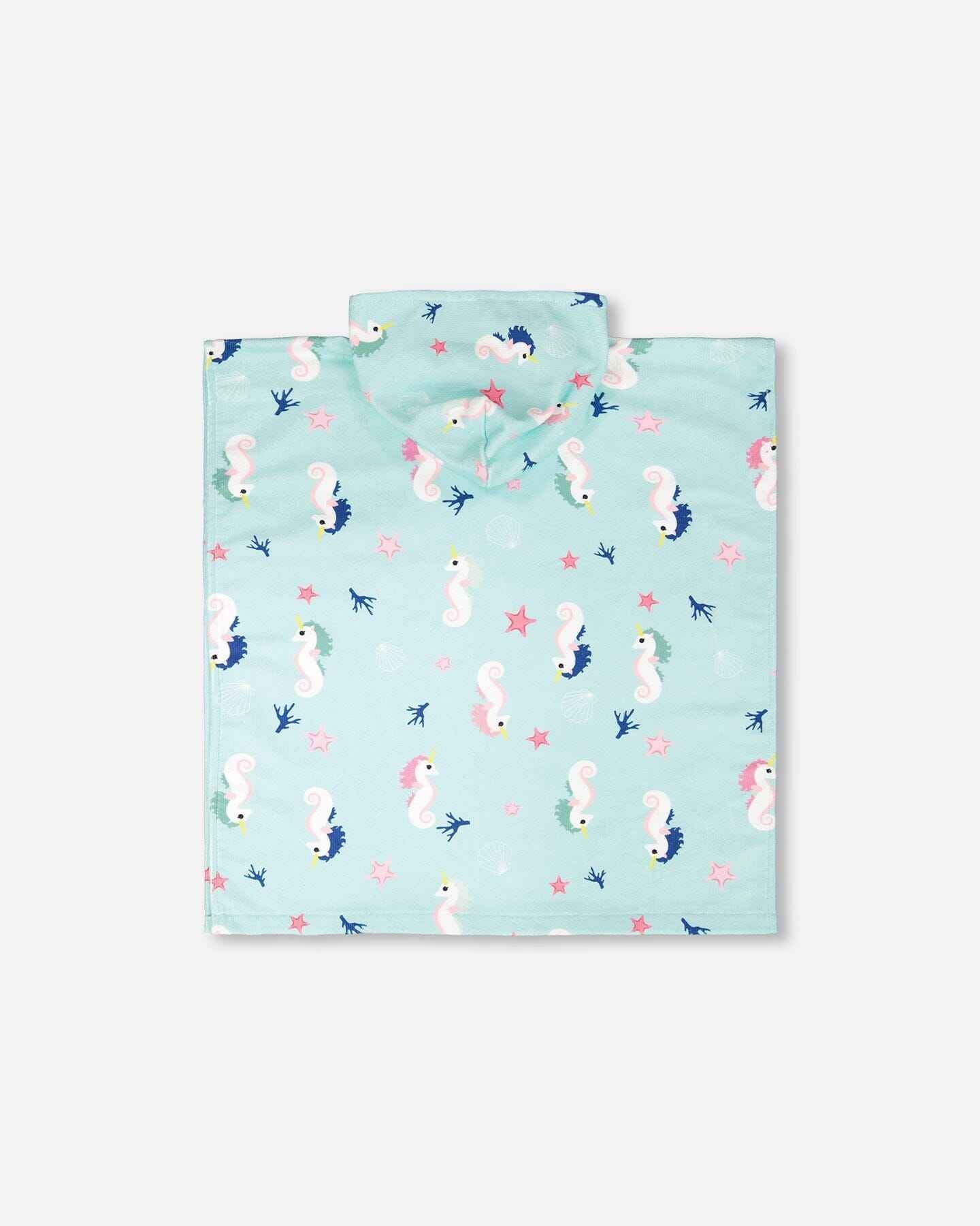 Hooded Beach Towel Blue Seahorse Print