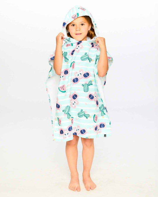 Hooded Beach Towel Blue Flamingo And Cactus Print