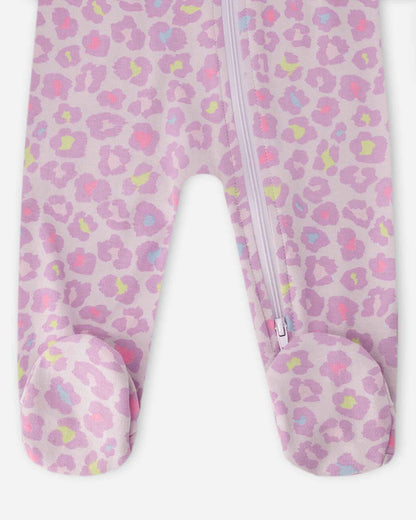 Organic Cotton Baby One-Piece Pyjama Purple Animal Print