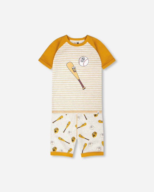 Organic Cotton Two-Piece Pyjama Set Grey Mix Baseball Print