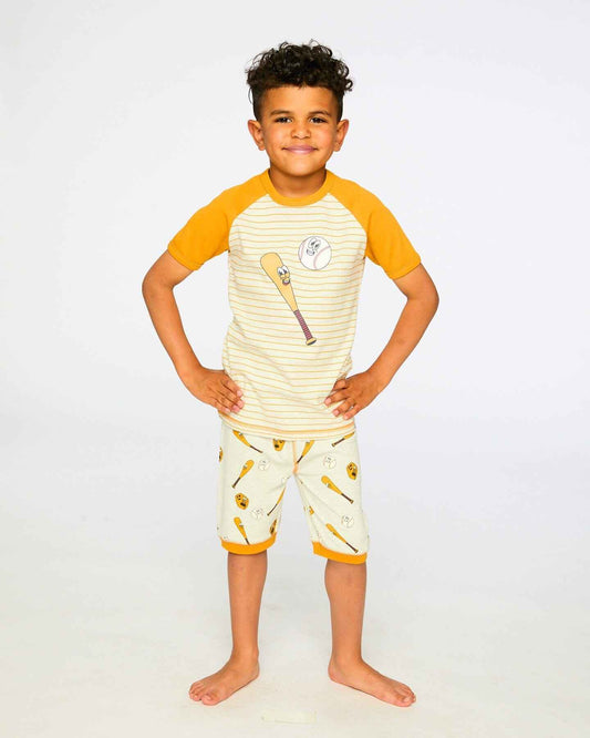 Organic Cotton Two-Piece Pyjama Set Grey Mix Baseball Print