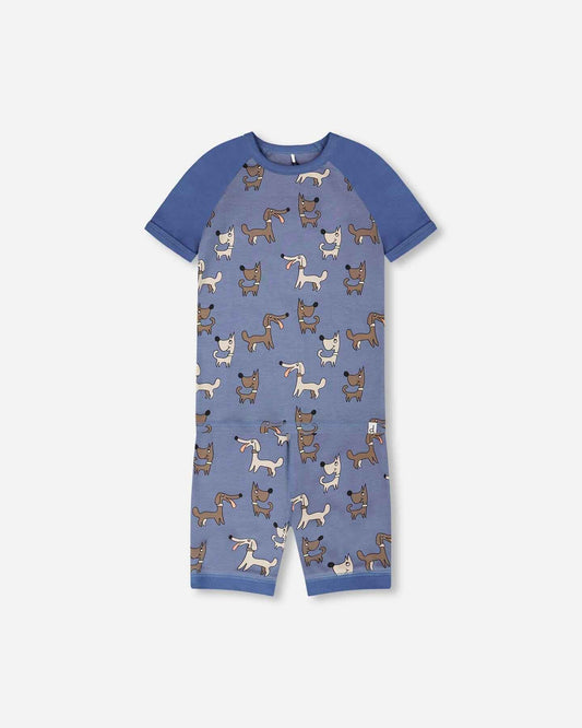 Organic Cotton Two-Piece Pyjama Set Blue Dog Print