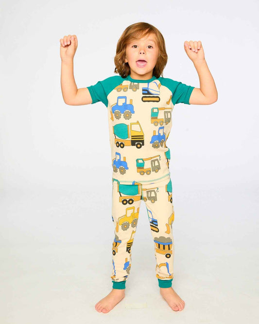 Organic Cotton Two-Piece Pyjama Set Beige Truck Print