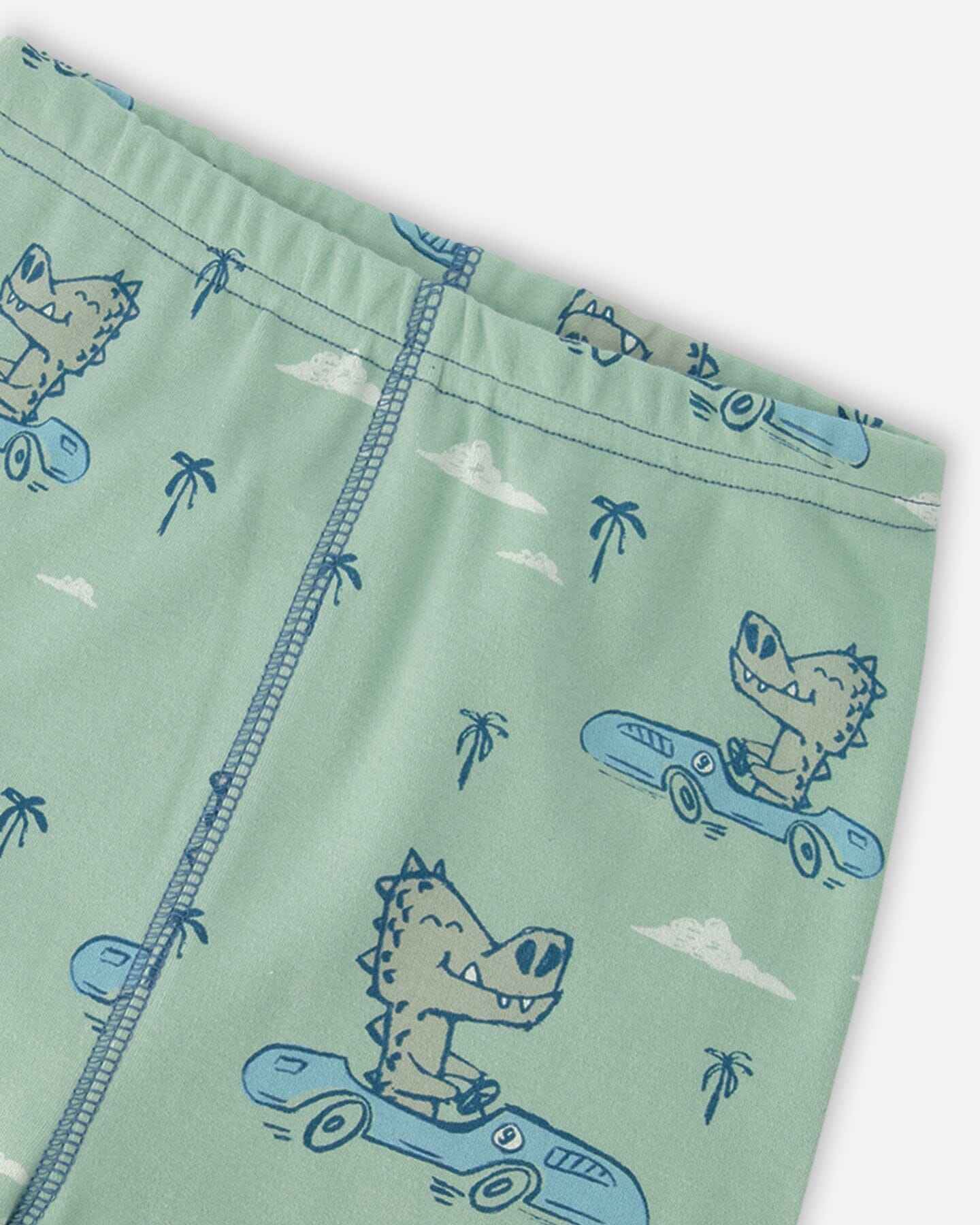 Organic Cotton Two-Piece Pyjama Set Green Crocodile Print