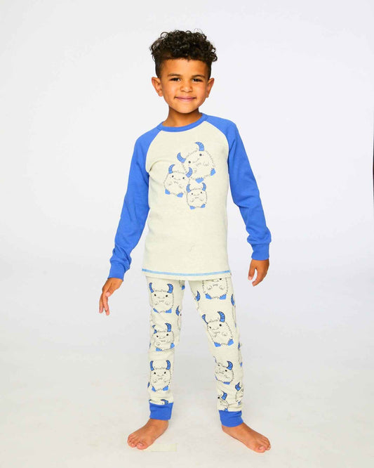 Organic Cotton Two-Piece Pyjama Set Grey Mix Monster Print