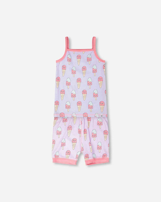 Organic Cotton Two-Piece Pyjama Set Lilac Printed Ice Creams