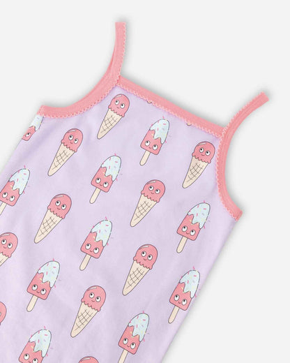 Organic Cotton Two-Piece Pyjama Set Lilac Printed Ice Creams