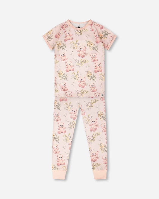 Organic Cotton Two-Piece Pyjama Set Pale Pink Bear Print