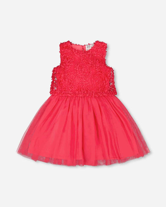 Sleeveless Textured Rosette Dress Pink